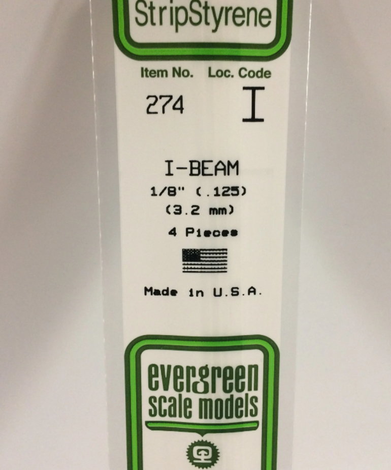 Evergreen Scale Models Evergreen 274 - 125" (3.2MM) X 14" OPAQUE WHITE POLYSTYRENE I-BEAM (4) Pack