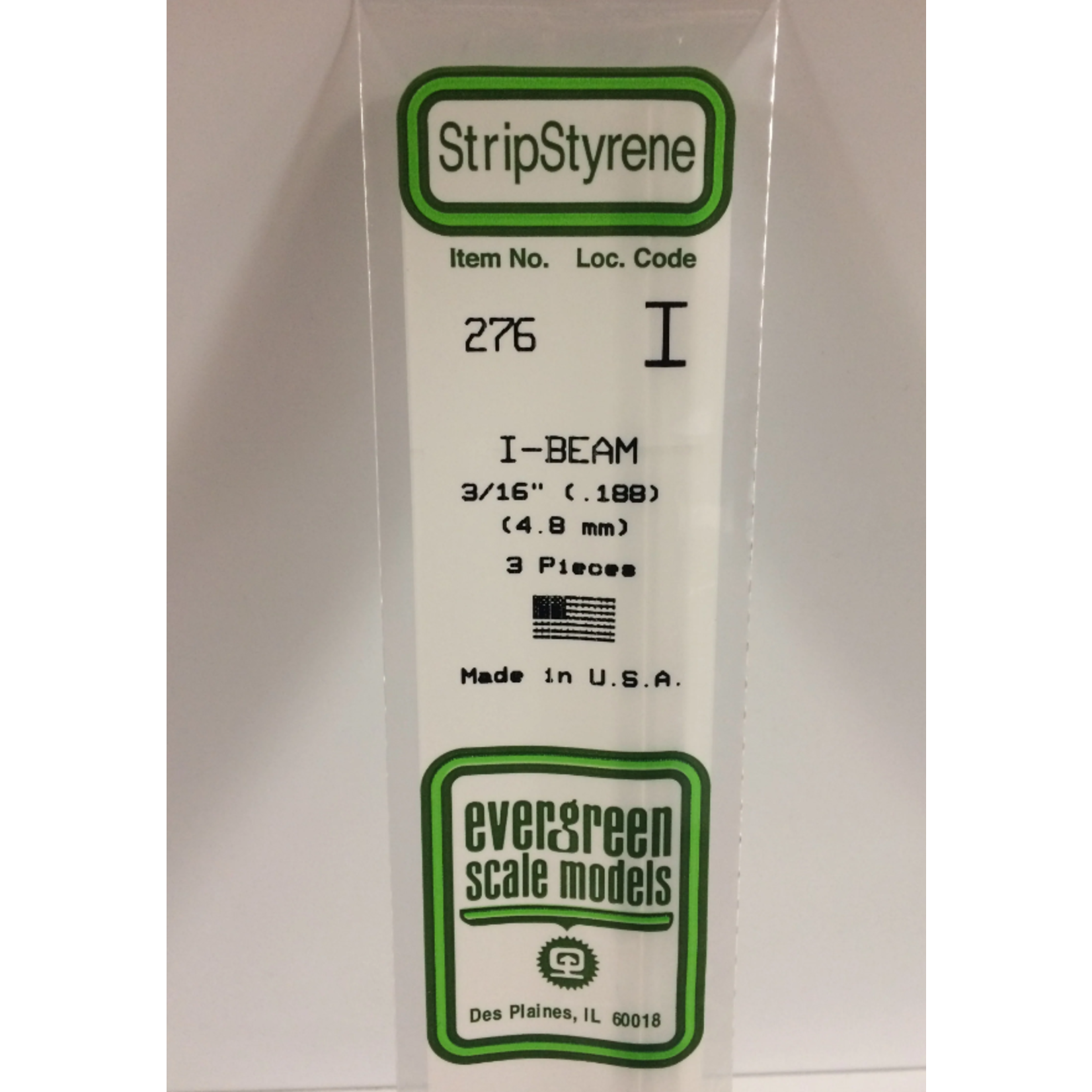 Evergreen Scale Models Evergreen 276 - 188" (4.8MM) X 14" OPAQUE WHITE POLYSTYRENE I-BEAM (3) Pack