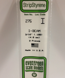 Evergreen Scale Models Evergreen 276 - 188" (4.8MM) X 14" OPAQUE WHITE POLYSTYRENE I-BEAM (3) Pack
