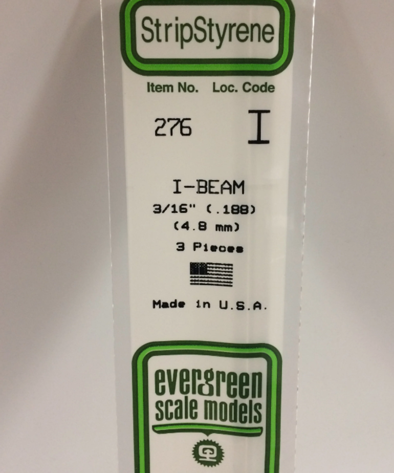 Evergreen Scale Models Evergreen 276 - 188" (4.8MM) X 14" OPAQUE WHITE POLYSTYRENE I-BEAM (3) Pack