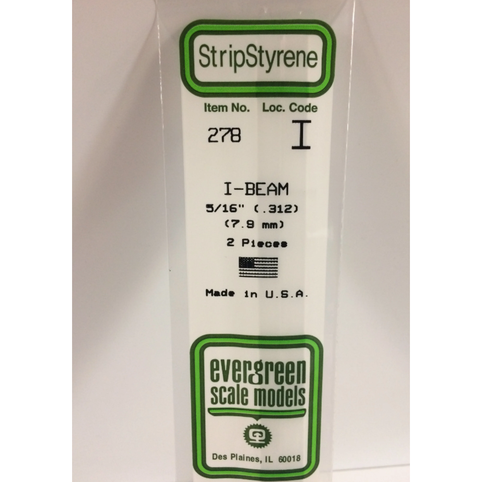Evergreen Scale Models Evergreen 278 - 312" (7.9MM) X 14" OPAQUE WHITE POLYSTYRENE I-BEAM (2) Pack