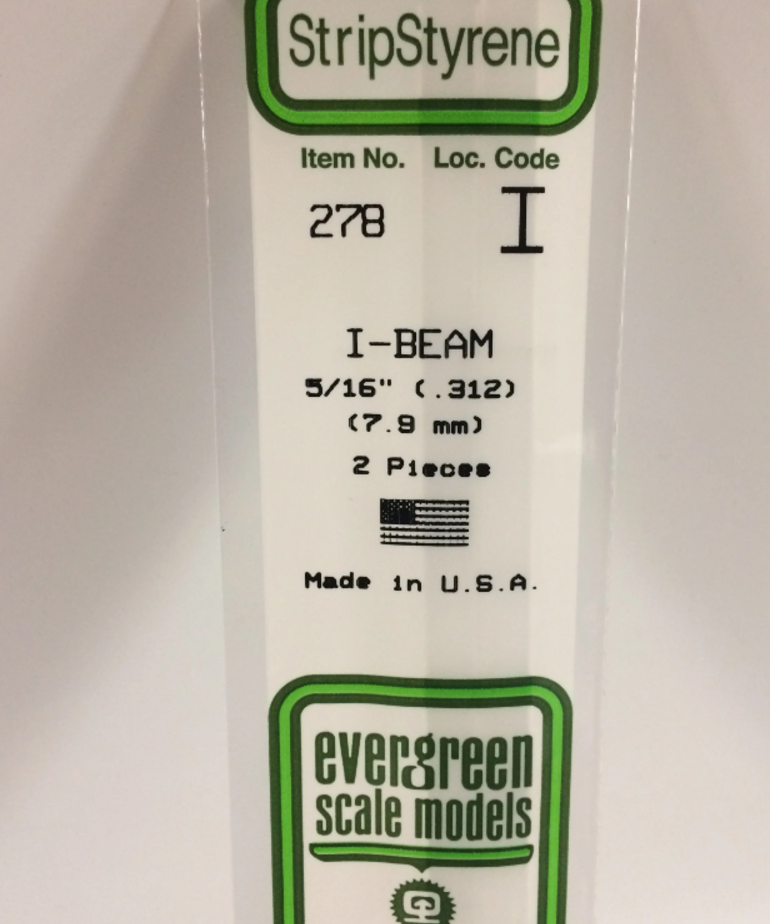 Evergreen Scale Models Evergreen 278 - 312" (7.9MM) X 14" OPAQUE WHITE POLYSTYRENE I-BEAM (2) Pack