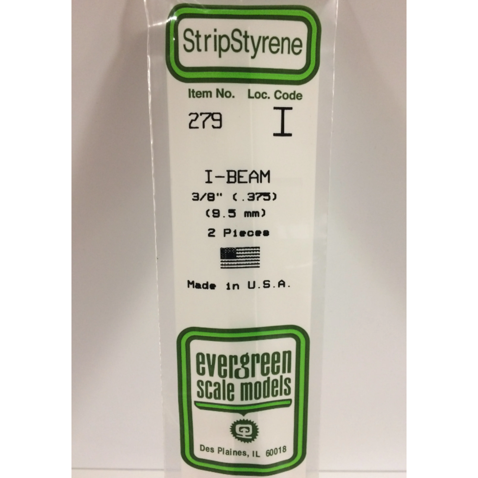 Evergreen Scale Models Evergreen 279 - .375" (9.5MM) X 14" OPAQUE WHITE POLYSTYRENE I-BEAM (2) Pack