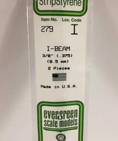 Evergreen Scale Models Evergreen 279 - .375" (9.5MM) X 14" OPAQUE WHITE POLYSTYRENE I-BEAM (2) Pack