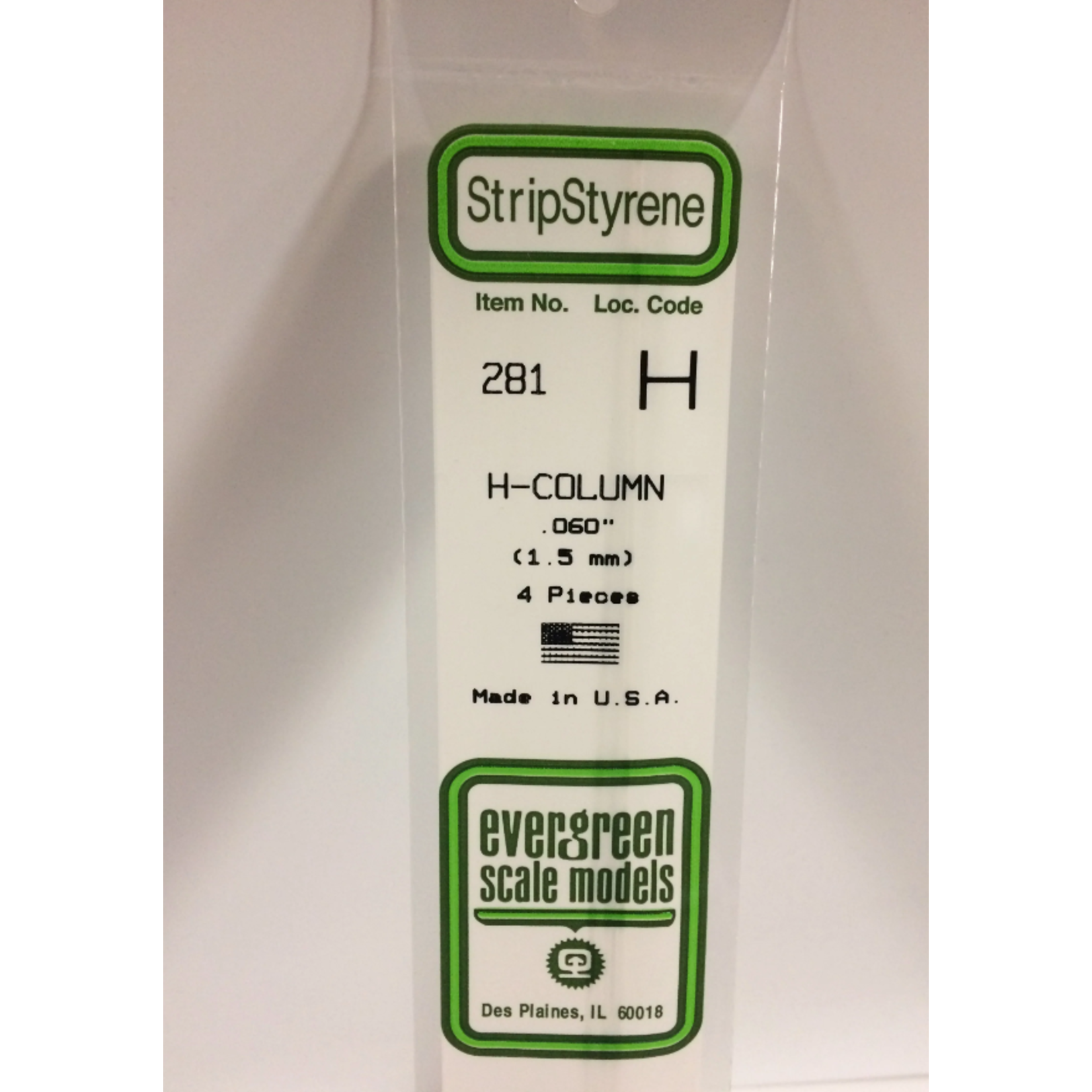 Evergreen Scale Models Evergreen 281 - .060" (1.5MM) X 14" OPAQUE WHITE POLYSTYRENE H-COLUMN (4) Pack
