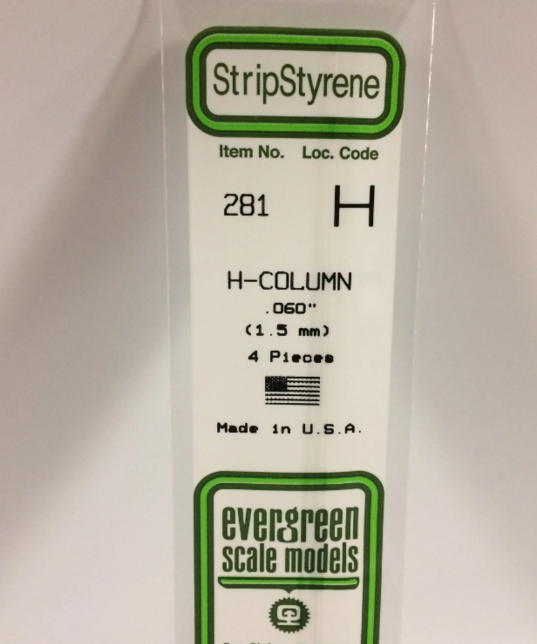 Evergreen Scale Models Evergreen 281 - .060" (1.5MM) X 14" OPAQUE WHITE POLYSTYRENE H-COLUMN (4) Pack