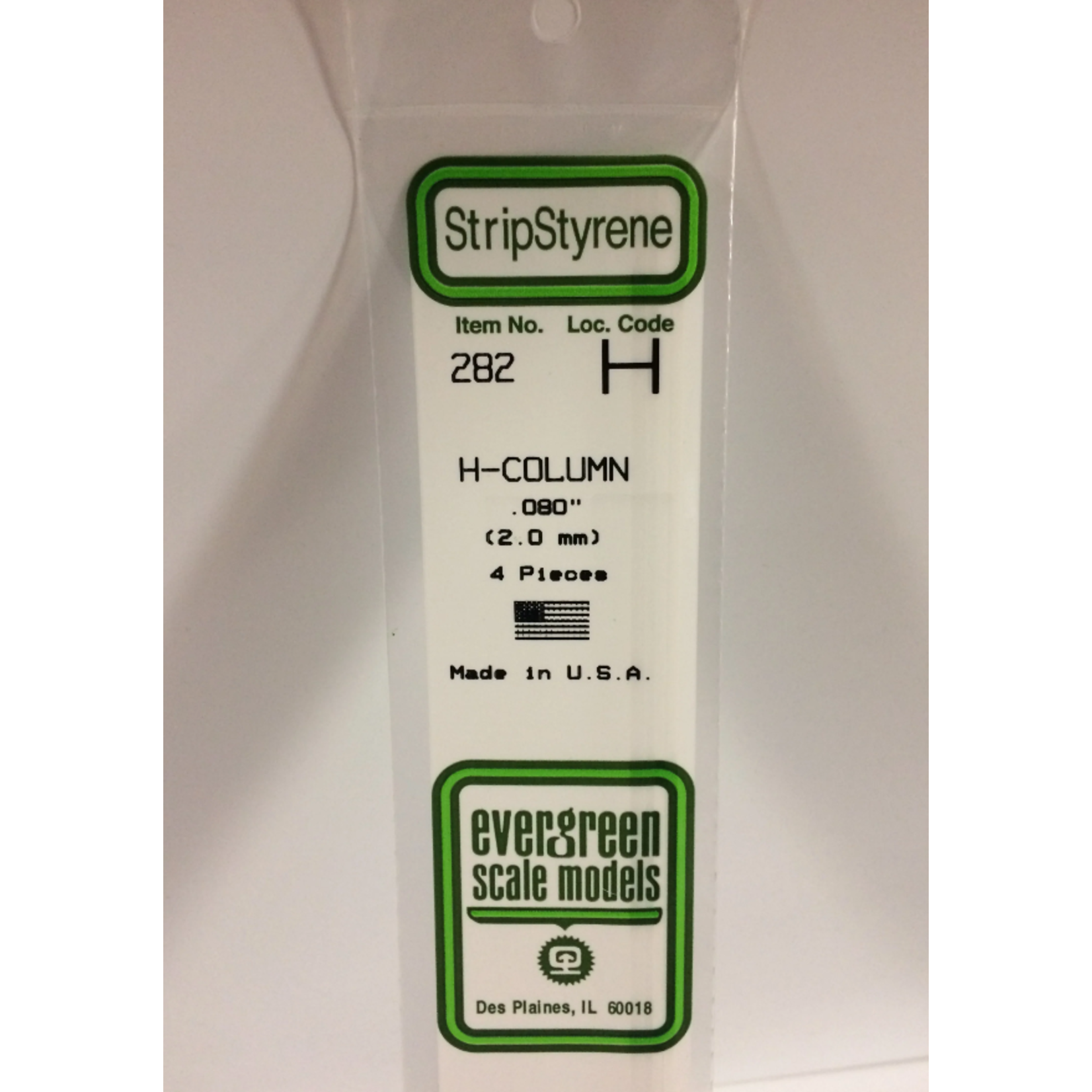 Evergreen Scale Models Evergreen 282 - .080" (2.0MM) X 14" OPAQUE WHITE POLYSTYRENE H-COLUMN (4) Pack