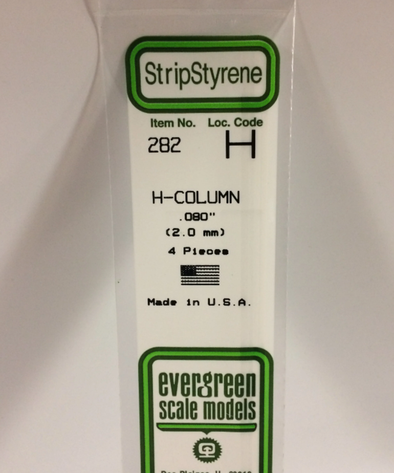 Evergreen Scale Models Evergreen 282 - .080" (2.0MM) X 14" OPAQUE WHITE POLYSTYRENE H-COLUMN (4) Pack