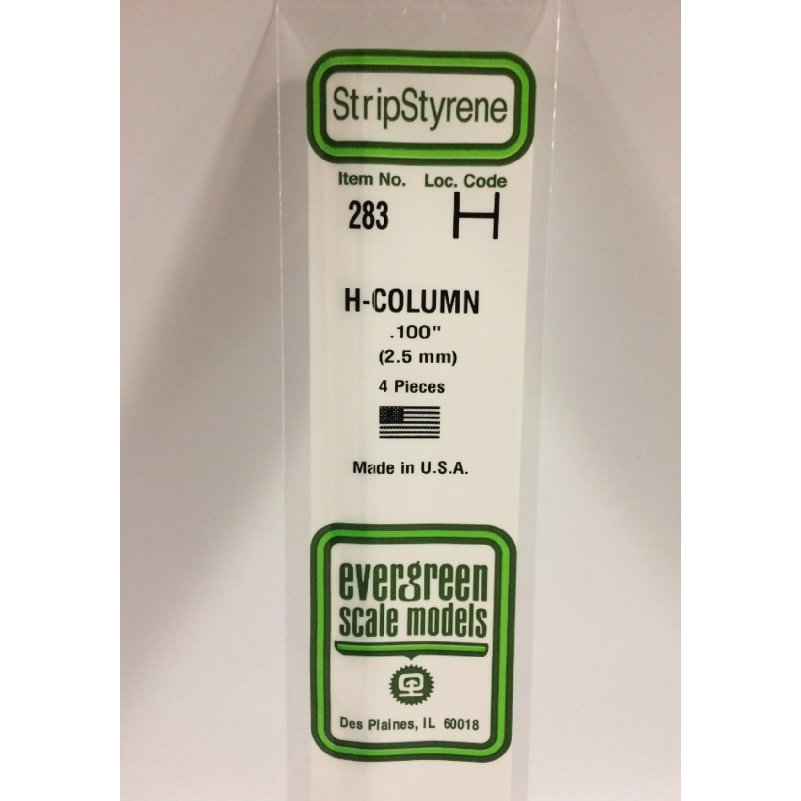 Evergreen Scale Models Evergreen 283 - .100" (2.5MM) X 14" OPAQUE WHITE POLYSTYRENE H-COLUMN (4) Pack