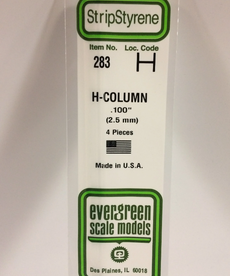 Evergreen Scale Models Evergreen 283 - .100" (2.5MM) X 14" OPAQUE WHITE POLYSTYRENE H-COLUMN (4) Pack