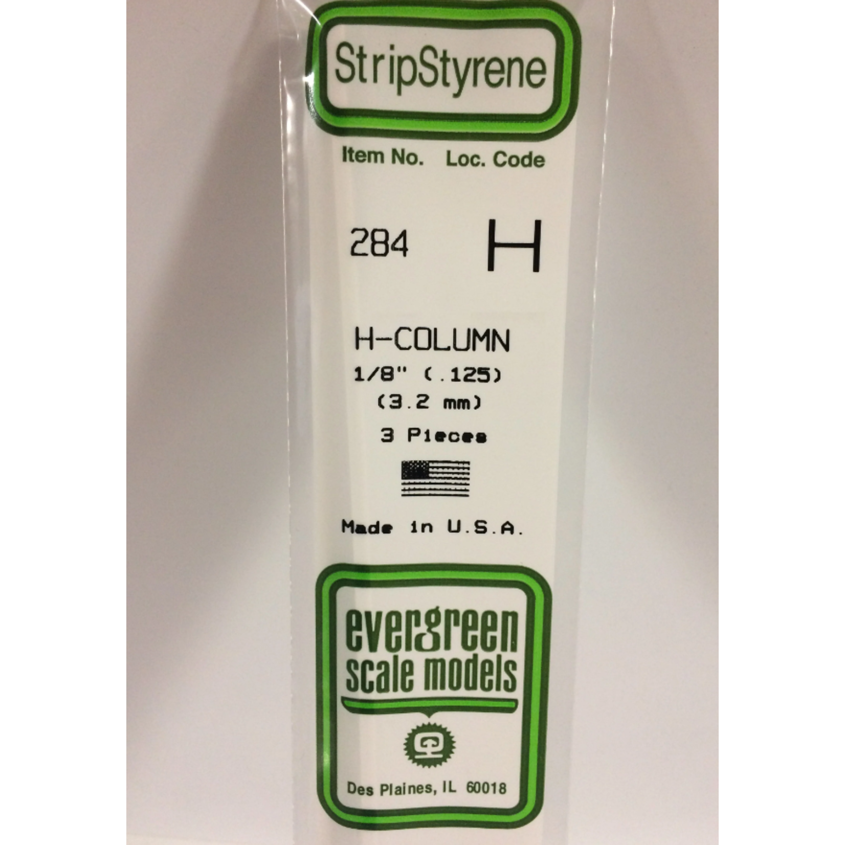 Evergreen Scale Models Evergreen 284 - .125" (3.2MM) X 14" OPAQUE WHITE POLYSTYRENE H-COLUMN (3) Pack
