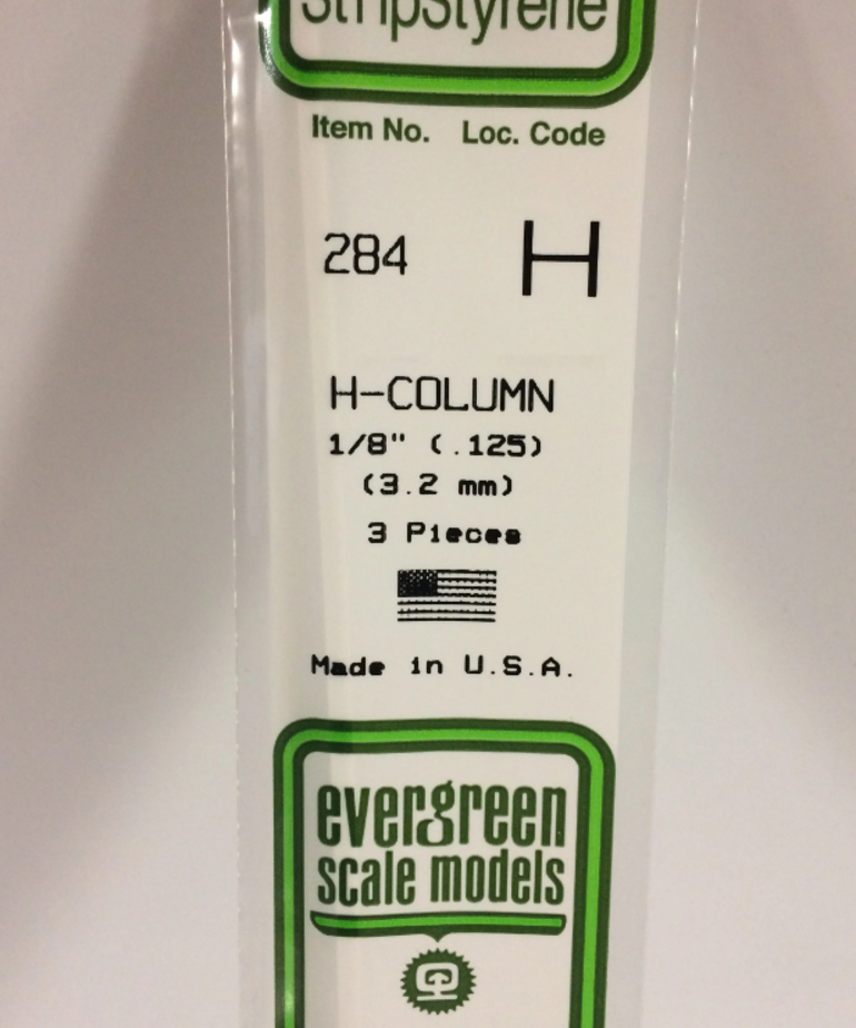 Evergreen Scale Models Evergreen 284 - .125" (3.2MM) X 14" OPAQUE WHITE POLYSTYRENE H-COLUMN (3) Pack