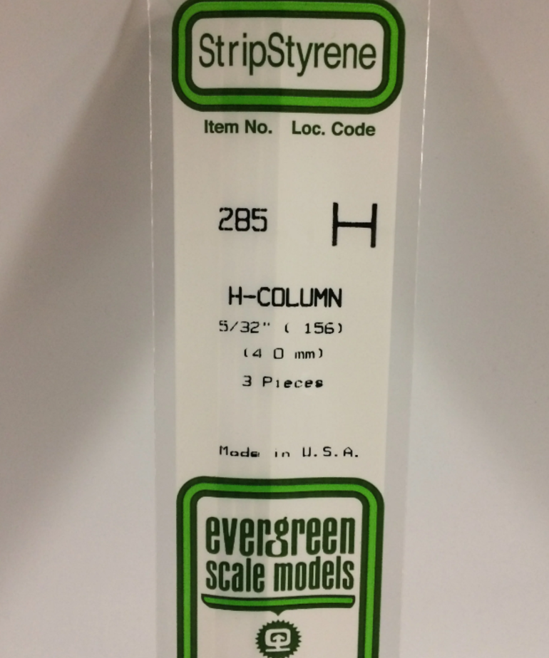 Evergreen Scale Models Evergreen 285 - .156" (4.0MM) X 14" OPAQUE WHITE POLYSTYRENE H-COLUMN (3) Pack