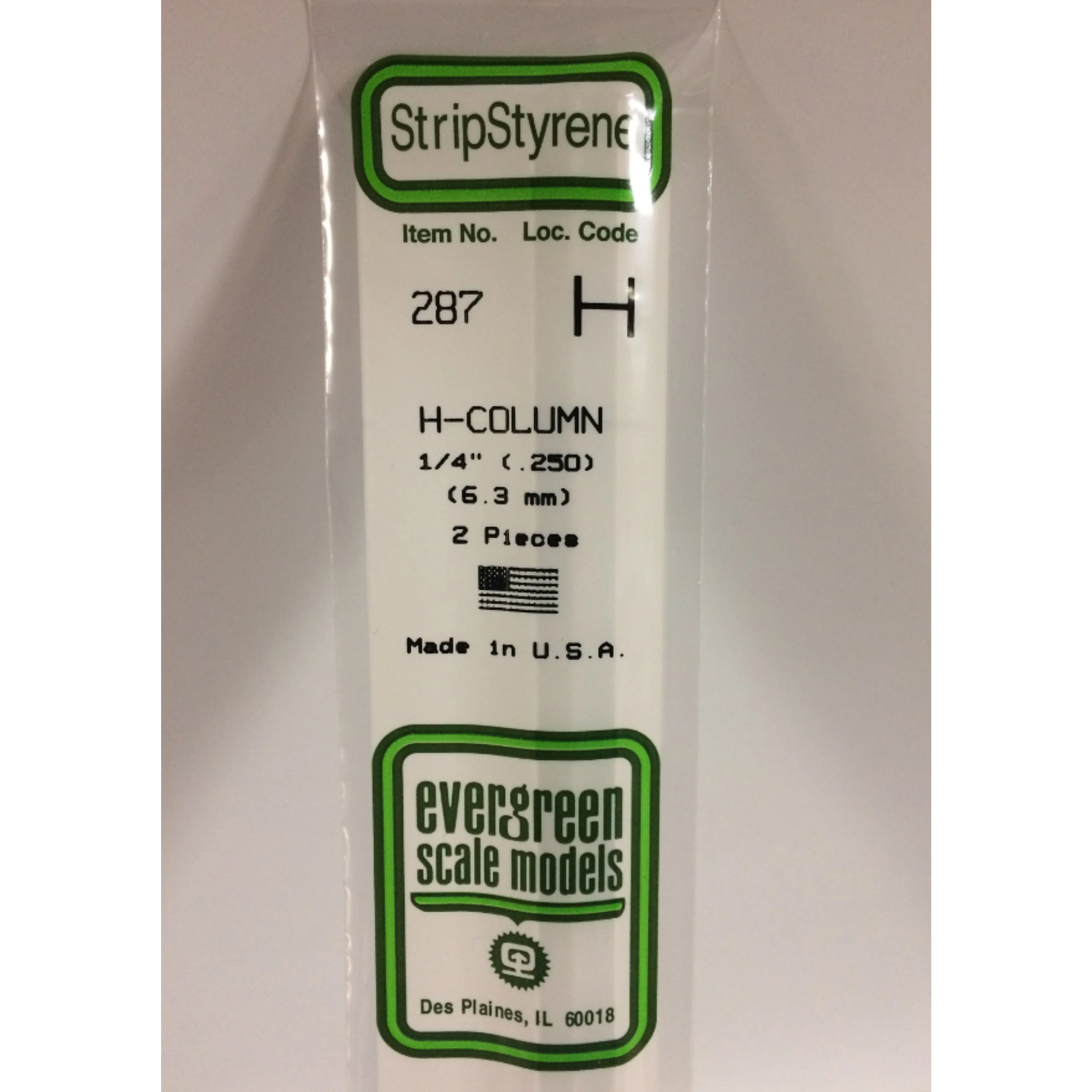 Evergreen Scale Models Evergreen 287 - .250" (6.3MM) X 14" OPAQUE WHITE POLYSTYRENE H-COLUMN (2) Pack