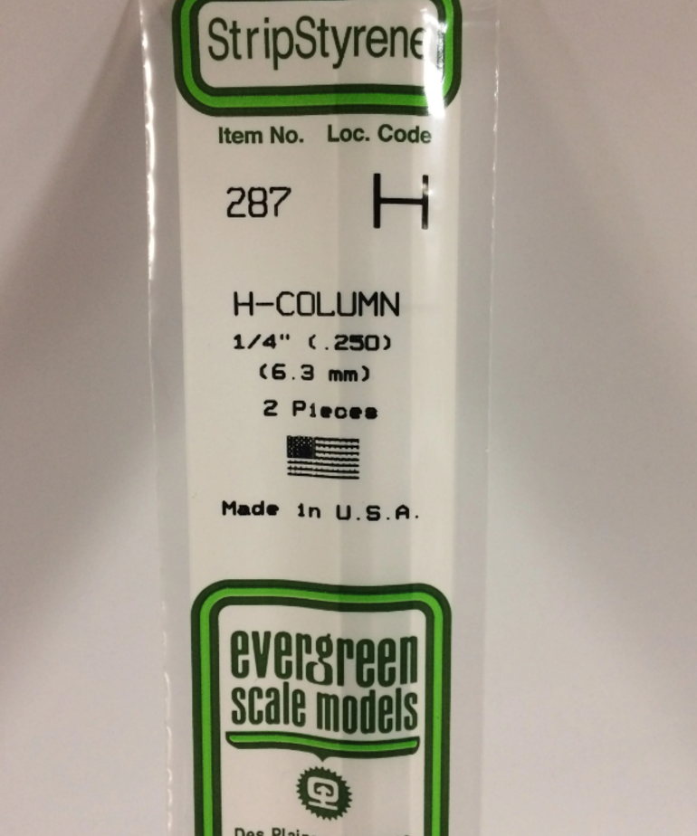 Evergreen Scale Models Evergreen 287 - .250" (6.3MM) X 14" OPAQUE WHITE POLYSTYRENE H-COLUMN (2) Pack