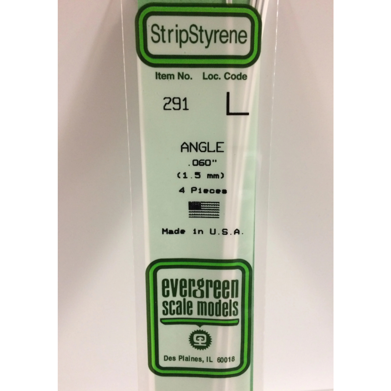 Evergreen Scale Models Evergreen 291 - .060" (1.5MM) X 14" OPAQUE WHITE POLYSTYRENE ANGLE (4) Pack