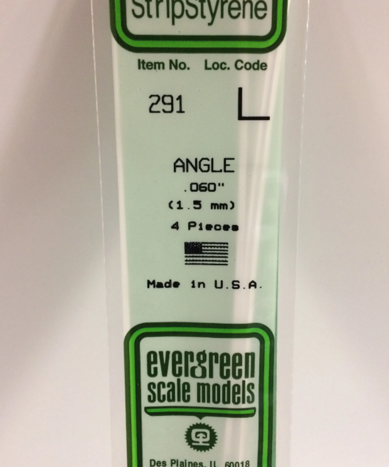 Evergreen Scale Models Evergreen 291 - .060" (1.5MM) X 14" OPAQUE WHITE POLYSTYRENE ANGLE (4) Pack