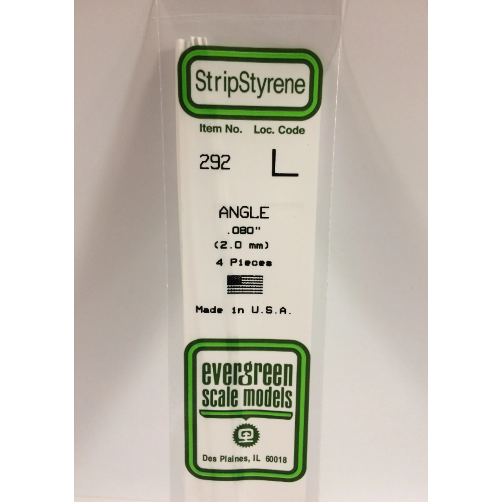 Evergreen Scale Models Evergreen 292 - .080" (2.0MM) X 14" OPAQUE WHITE POLYSTYRENE ANGLE (4) Pack