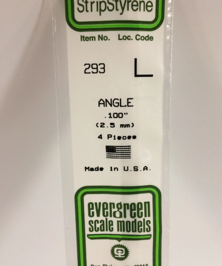 Evergreen Scale Models Evergreen 293 - .100" (2.5MM) X 14" OPAQUE WHITE POLYSTYRENE ANGLE (4) Pack