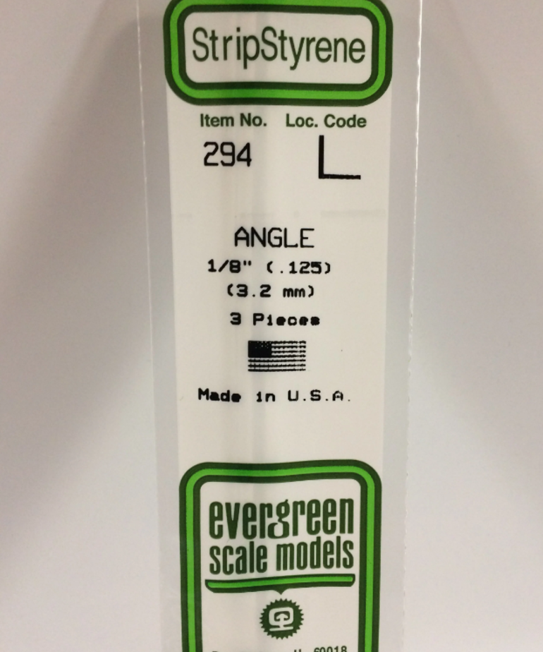 Evergreen Scale Models Evergreen 294 - .125" (3.2MM) X 14" OPAQUE WHITE POLYSTYRENE ANGLE (4) Pack