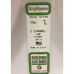 Evergreen Scale Models Evergreen 754 - .125" (3.2MM) X 14" OPAQUE WHITE POLYSTYRENE Z-CHANNEL (3) Pack
