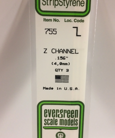 Evergreen Scale Models Evergreen 755 - .156" (4.0MM) X 14" OPAQUE WHITE POLYSTYRENE Z-CHANNEL (3) Pack