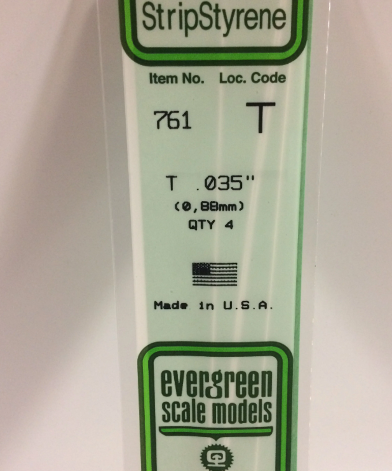 Evergreen Scale Models Evergreen 761 - .035" (.88MM) X 14" OPAQUE WHITE POLYSTYRENE T-SHAPE (4) Pack