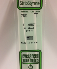 Evergreen Scale Models Evergreen 762 - .056" (1.42MM) X 14" OPAQUE WHITE POLYSTYRENE T-SHAPE (4) Pack