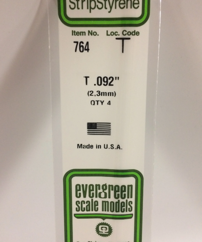 Evergreen Scale Models Evergreen 764 - .092" (2.3MM) X 14" OPAQUE WHITE POLYSTYRENE T-SHAPE (4) Pack