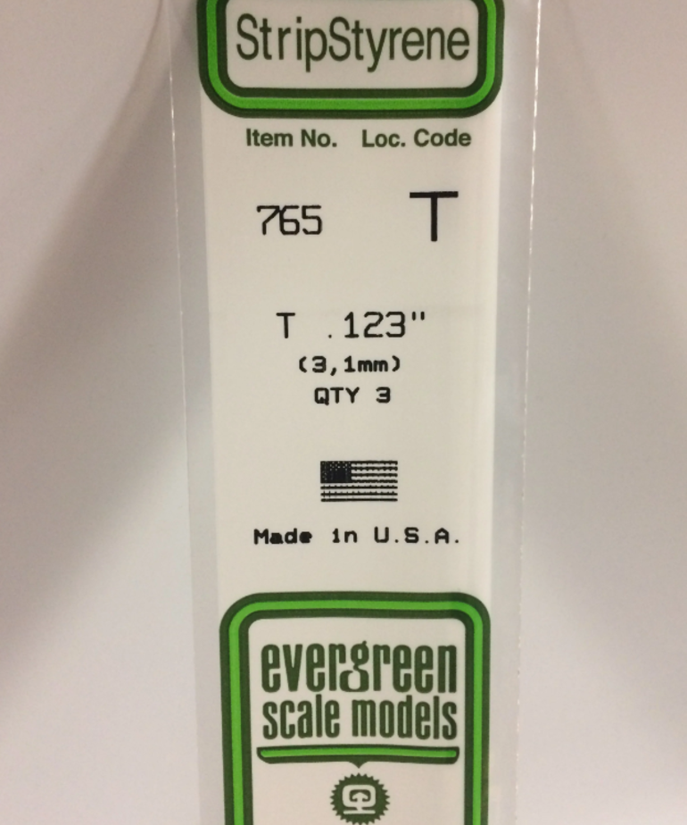 Evergreen Scale Models Evergreen 765 - .123" (3.1MM) X 14" OPAQUE WHITE POLYSTYRENE T-SHAPE (3) Pack