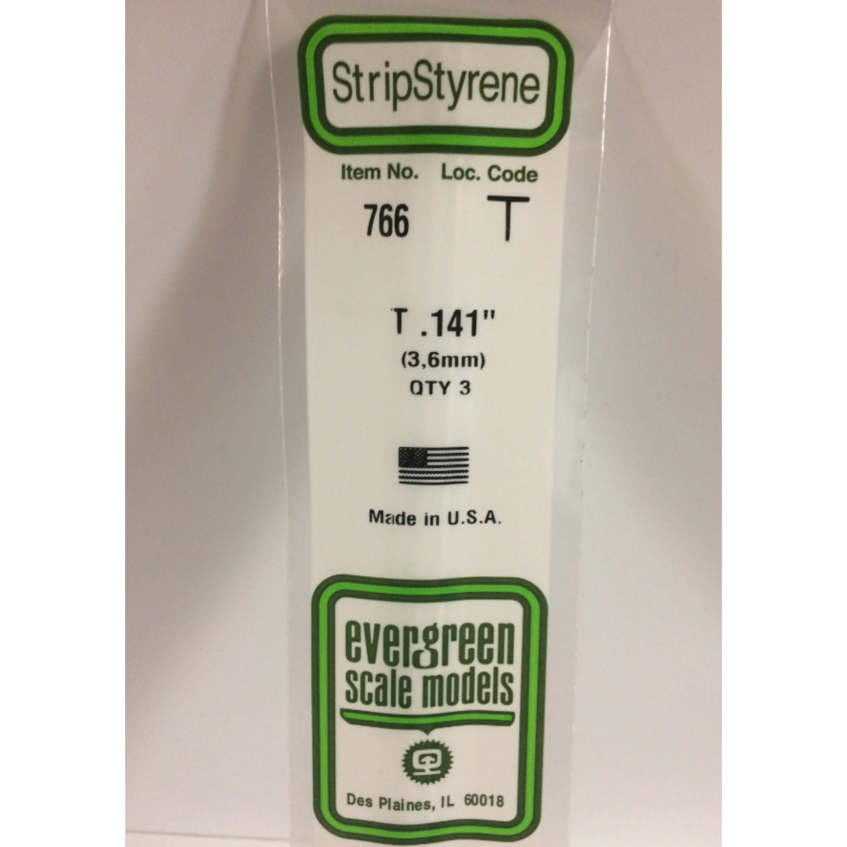 Evergreen Scale Models Evergreen 766 - .141" (3.6MM) X 14" OPAQUE WHITE POLYSTYRENE T-SHAPE (3) Pack