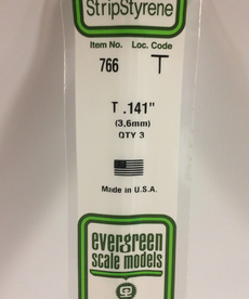 Evergreen Scale Models Evergreen 766 - .141" (3.6MM) X 14" OPAQUE WHITE POLYSTYRENE T-SHAPE (3) Pack