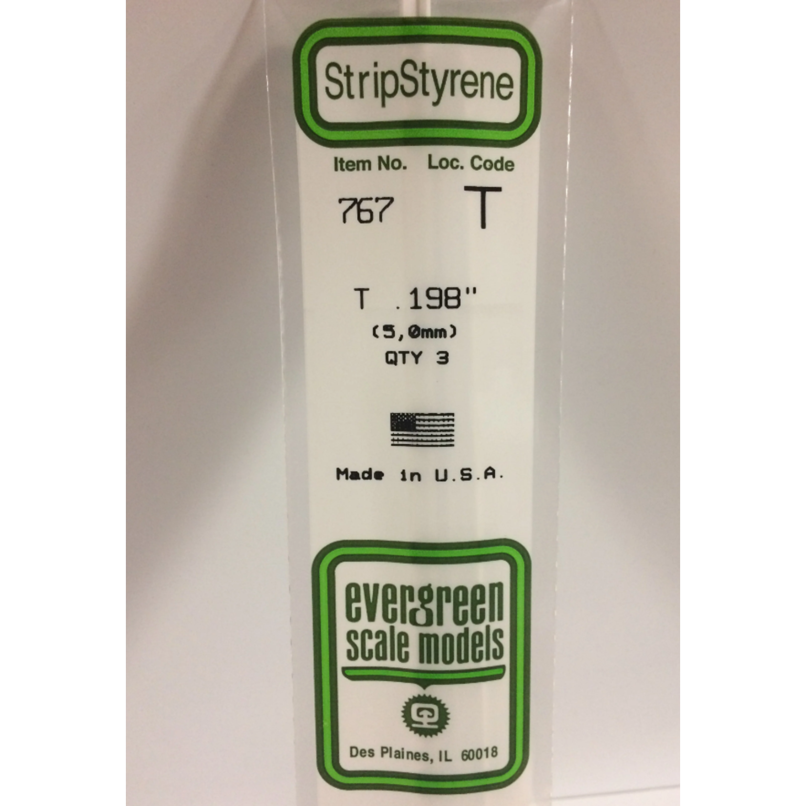 Evergreen Scale Models Evergreen 767 - .198" (5.0MM) X 14" OPAQUE WHITE POLYSTYRENE T-SHAPE (3) Pack