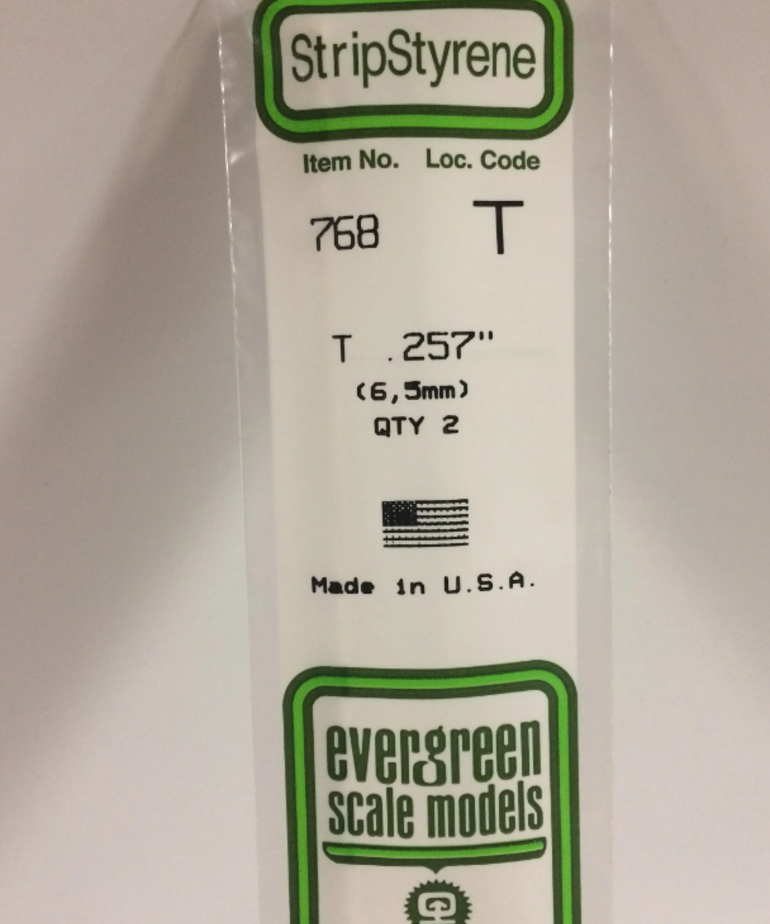 Evergreen Scale Models Evergreen 768 - .257" (6.5MM) X 14" OPAQUE WHITE POLYSTYRENE T-SHAPE (2) Pack