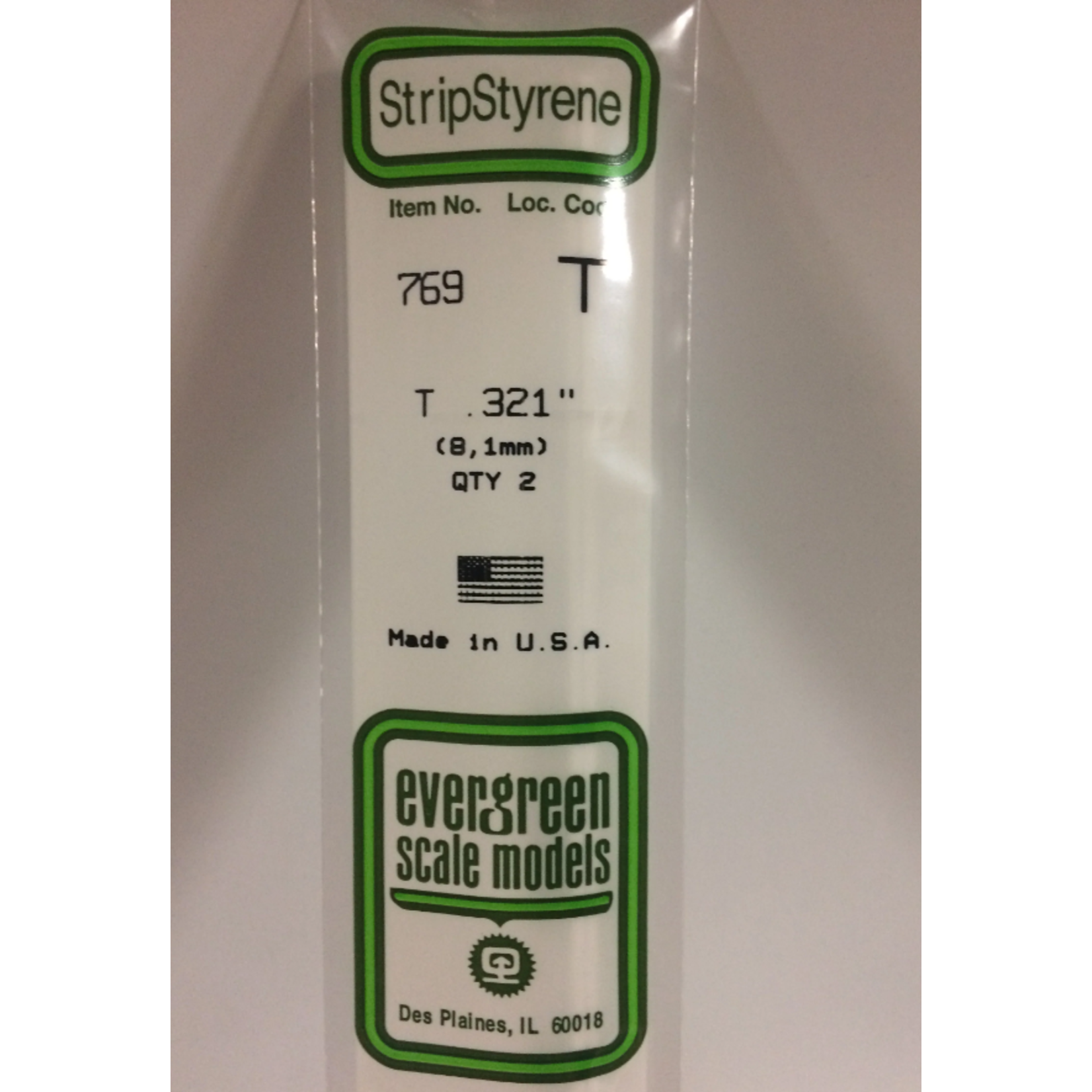 Evergreen Scale Models Evergreen 769 - .321" (8.1MM) X 14" OPAQUE WHITE POLYSTYRENE T-SHAPE (2) Pack