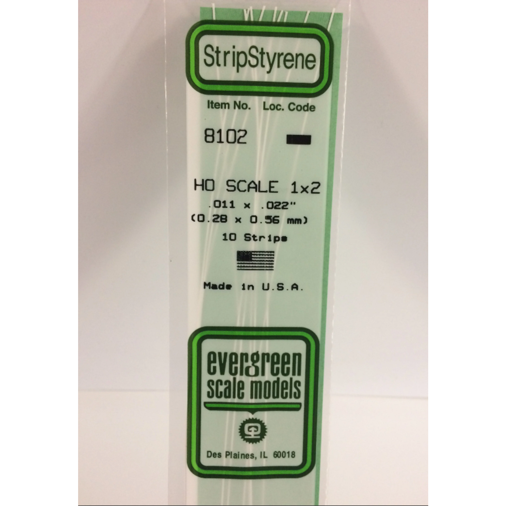 Evergreen Scale Models Evergreen 8102 - .011" X .022" X 14 OPAQUE WHITE POLYSTYRENE HO SCALE STRIPS 1X2 (10) Pack