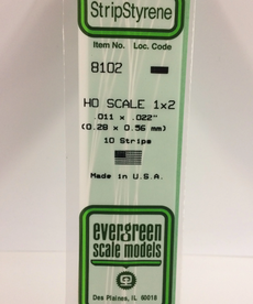 Evergreen Scale Models Evergreen 8102 - .011" X .022" X 14 OPAQUE WHITE POLYSTYRENE HO SCALE STRIPS 1X2 (10) Pack