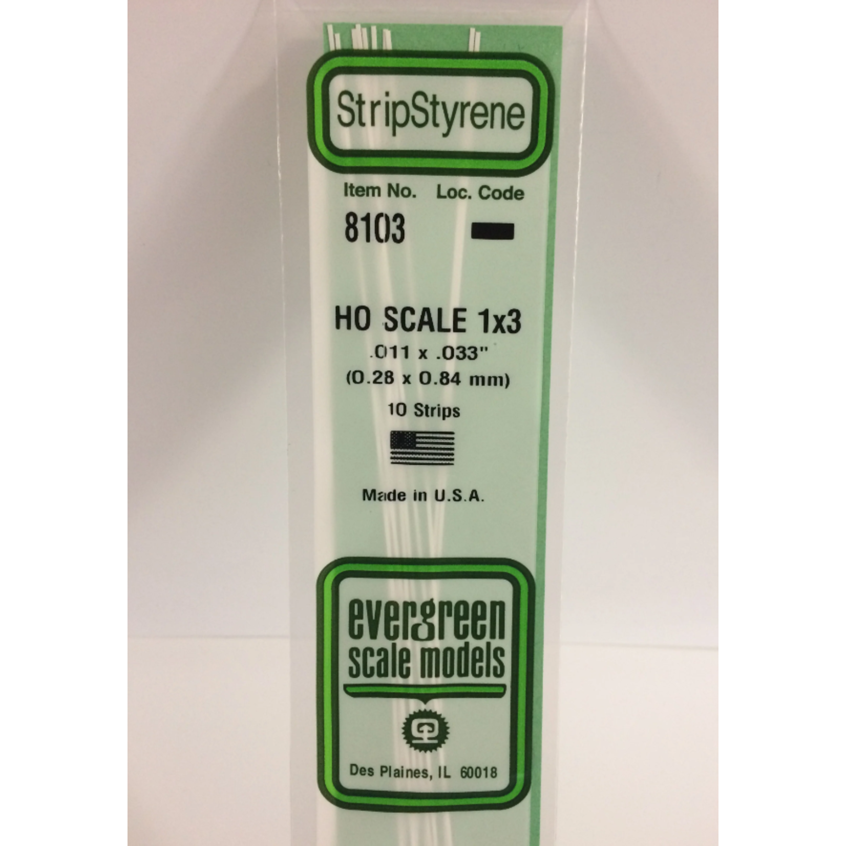 Evergreen Scale Models Evergreen 8103 - .011" X .033" X 14 OPAQUE WHITE POLYSTYRENE HO SCALE STRIPS 1X3 (10) Pack