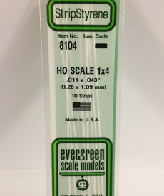 Evergreen Scale Models Evergreen 8104 - .011" X .043" X 14 OPAQUE WHITE POLYSTYRENE HO SCALE STRIPS 1X4 (10) Pack