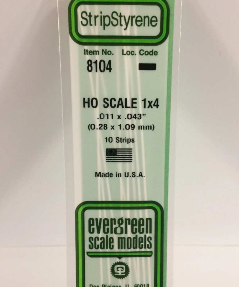 Evergreen Scale Models Evergreen 8104 - .011" X .043" X 14 OPAQUE WHITE POLYSTYRENE HO SCALE STRIPS 1X4 (10) Pack