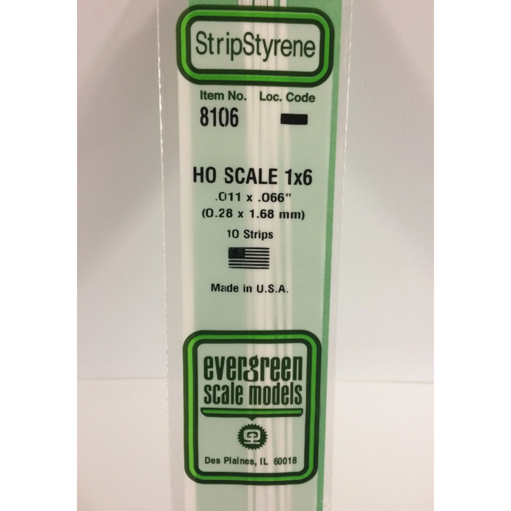 Evergreen Scale Models Evergreen 8106 - .011" X .066" X 14 OPAQUE WHITE POLYSTYRENE HO SCALE STRIPS 1X6 (10) Pack