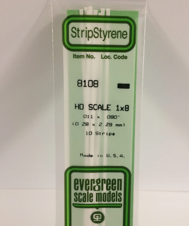 Evergreen Scale Models Evergreen 8108 - .011" X .090" X 14 OPAQUE WHITE POLYSTYRENE HO SCALE STRIPS 1X8 (10) Pack