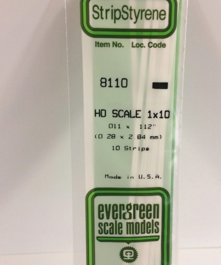 Evergreen Scale Models Evergreen 8110 - .011" X .112" X 14 OPAQUE WHITE POLYSTYRENE HO SCALE STRIPS 1X10 (10) Pack