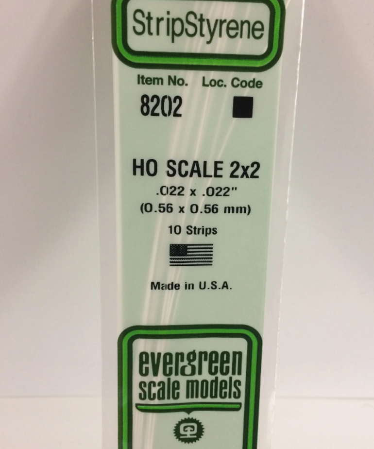 Evergreen Scale Models Evergreen 8202 - .022" X .022" / .6MM X .6MM X 14 OPAQUE WHITE POLYSTYRENE HO SCALE STRIPS 2X2 (10) Pack