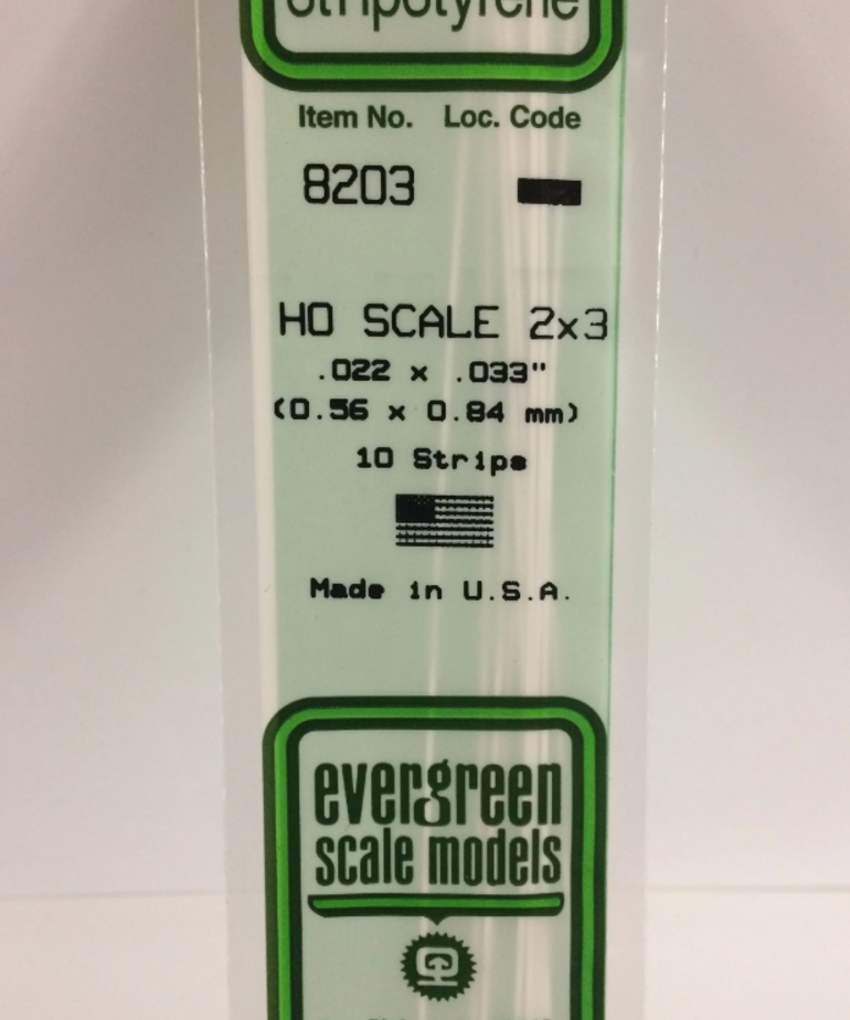 Evergreen Scale Models Evergreen 8203 - .022" X .033" / .6MM X .8MM X 14 OPAQUE WHITE POLYSTYRENE HO SCALE STRIPS 2X3 (10) Pack