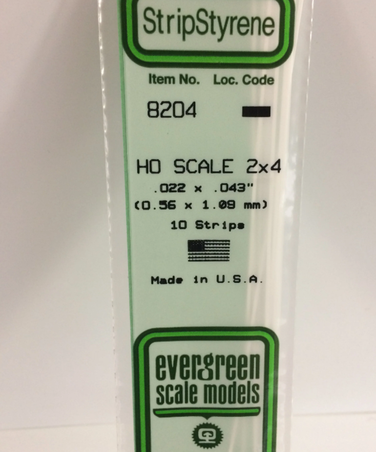 Evergreen Scale Models Evergreen 8204 - .022" X .043" / .6MM X 1.1MM X 14 OPAQUE WHITE POLYSTYRENE HO SCALE STRIPS 2X4 (10) Pack