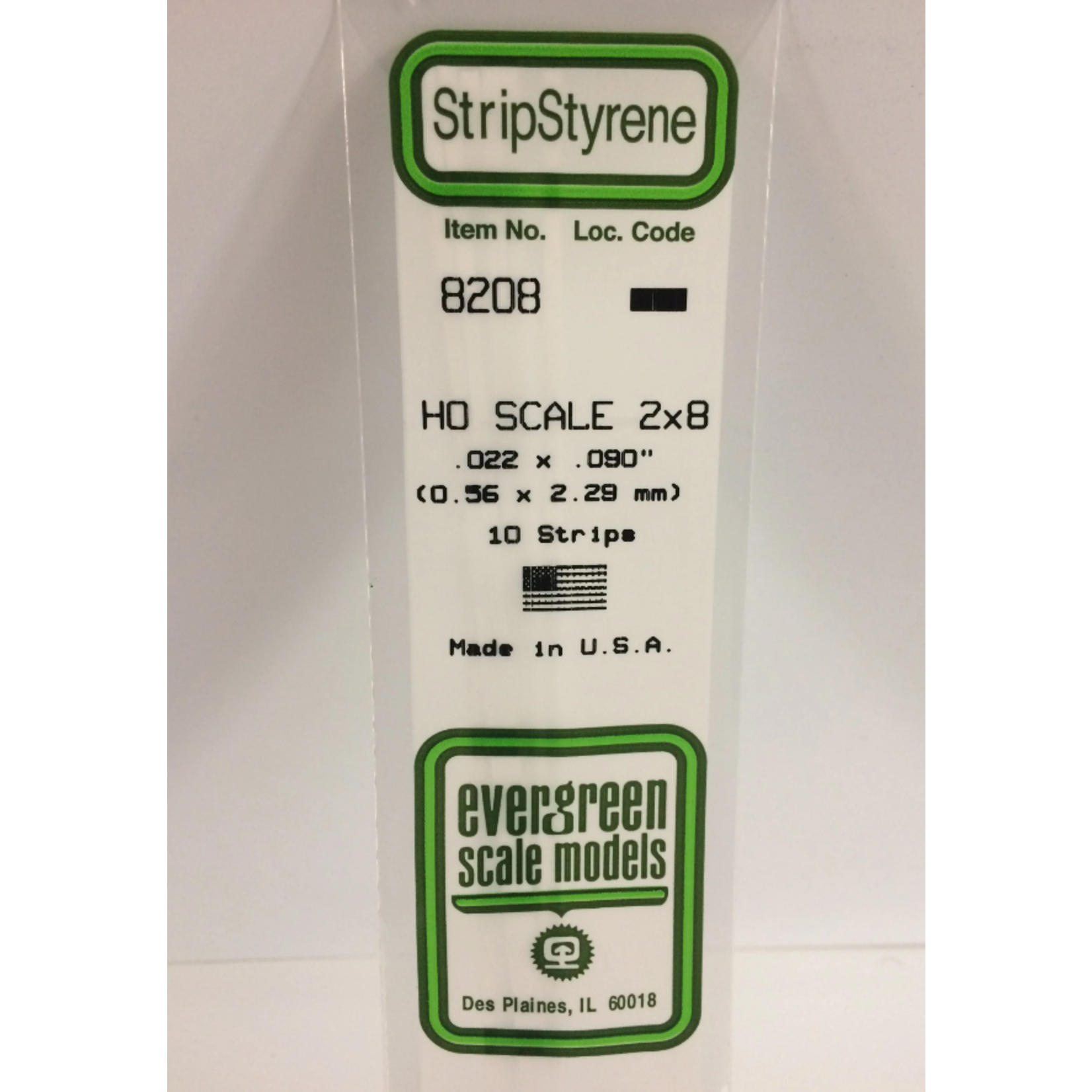Evergreen Scale Models Evergreen 8208 - .022" X .090" / .6MM X 2.3MM X 14 OPAQUE WHITE POLYSTYRENE HO SCALE STRIPS 2X8 (10) Pack