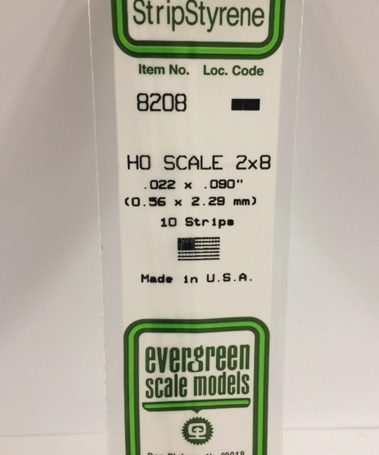 Evergreen Scale Models Evergreen 8208 - .022" X .090" / .6MM X 2.3MM X 14 OPAQUE WHITE POLYSTYRENE HO SCALE STRIPS 2X8 (10) Pack