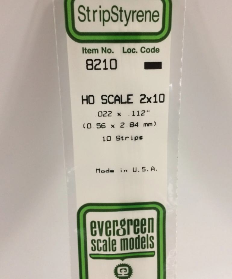 Evergreen Scale Models Evergreen 8210 - .022" X .112" / .6MM X 2.8MM X 14 OPAQUE WHITE POLYSTYRENE HO SCALE STRIPS 2X10 (10) Pack