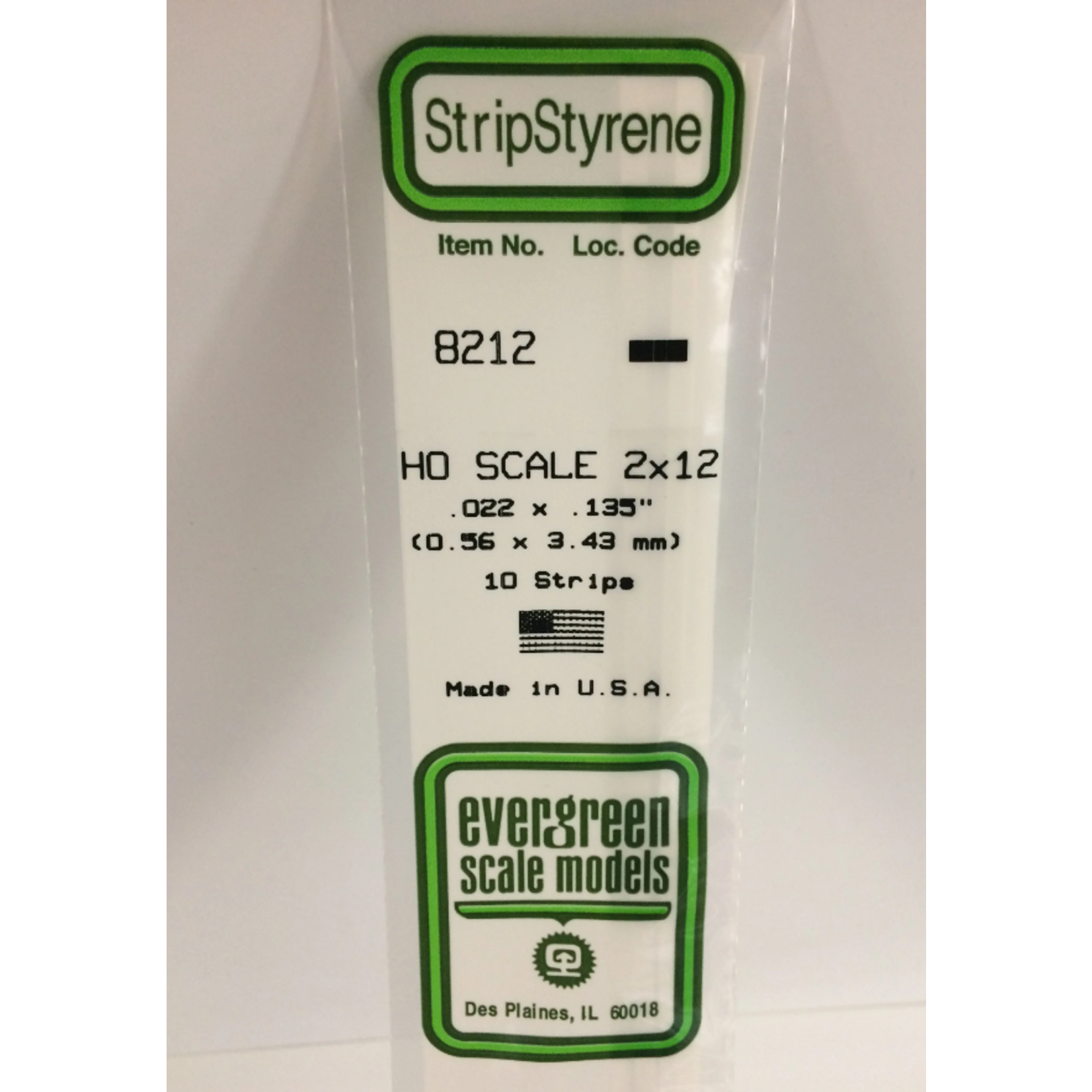 Evergreen Scale Models Evergreen 8212 - .022" X .135" / .6MM X 3.4MM X 14 OPAQUE WHITE POLYSTYRENE HO SCALE STRIPS 2X12 (10) Pack